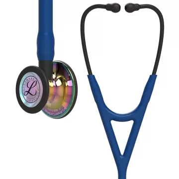 Стетоскоп Cardiology 4 Littmann 6242 тёмно-синего цвета с зеркальной радужной головкой на чёрной ножке